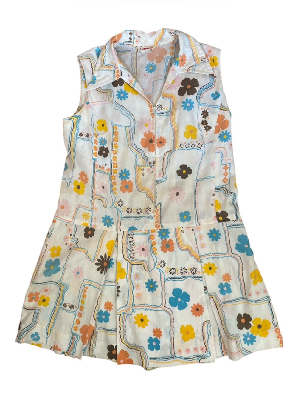 Vintage 60s Mod Floral Mini Skort Dress Romper Union Made Retro Collared 16 - Picture 10 of 14